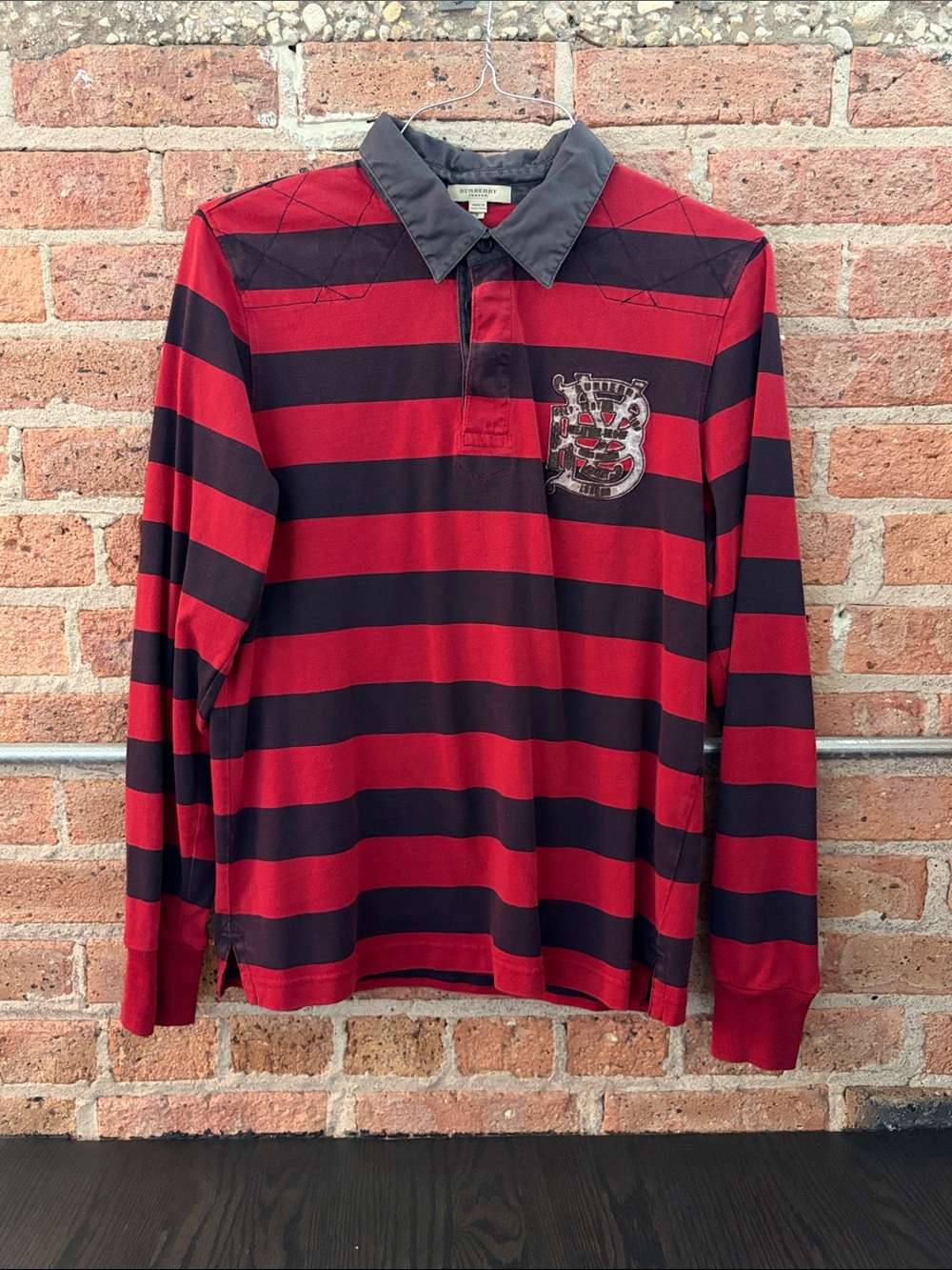 Burberry Red and Black Striped Long-Sleeve Rugby Shirt